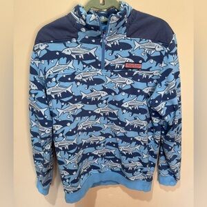 Vineyard Vines‎ Men's Small Fish Printed Shep 1/4 Zip Pullover Blue Geometric